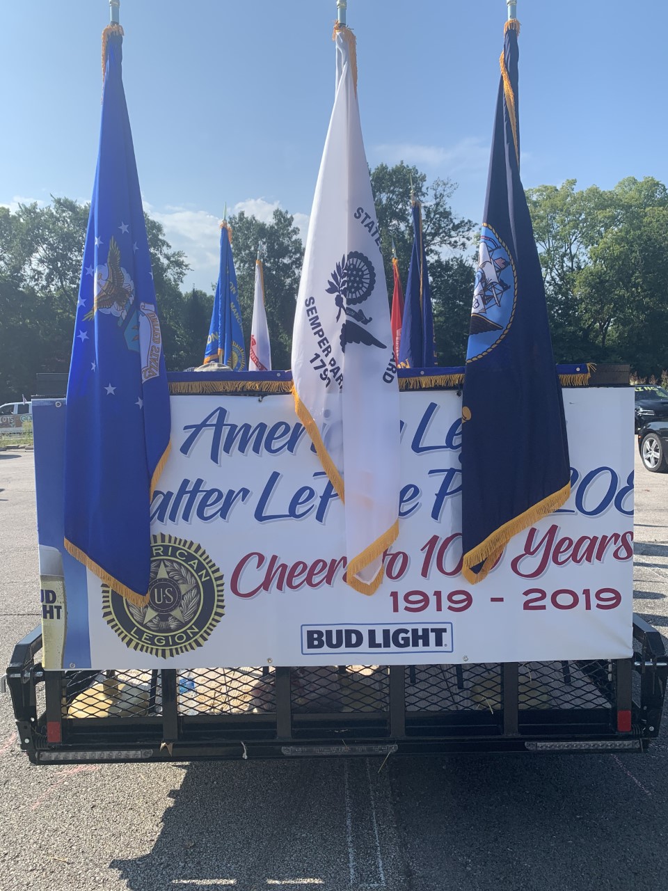 Post Sign on back of float
